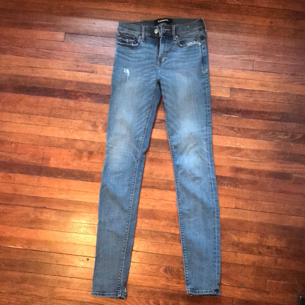 Express Mid-rise Super Skinny Light Destroy Jeans